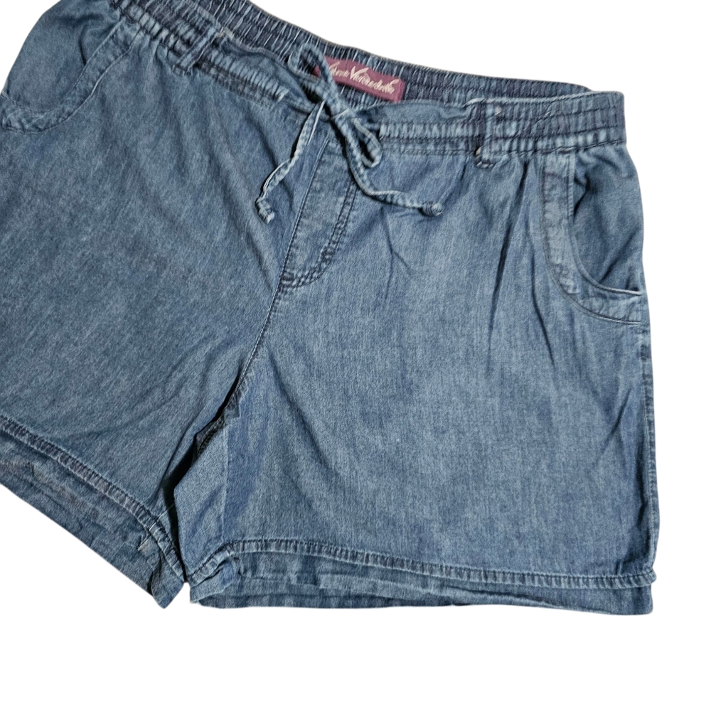 Gloria Vanderbilt Chambray Pullon Shorts Loosefit Blue Womens Large - Picture 3 of 9